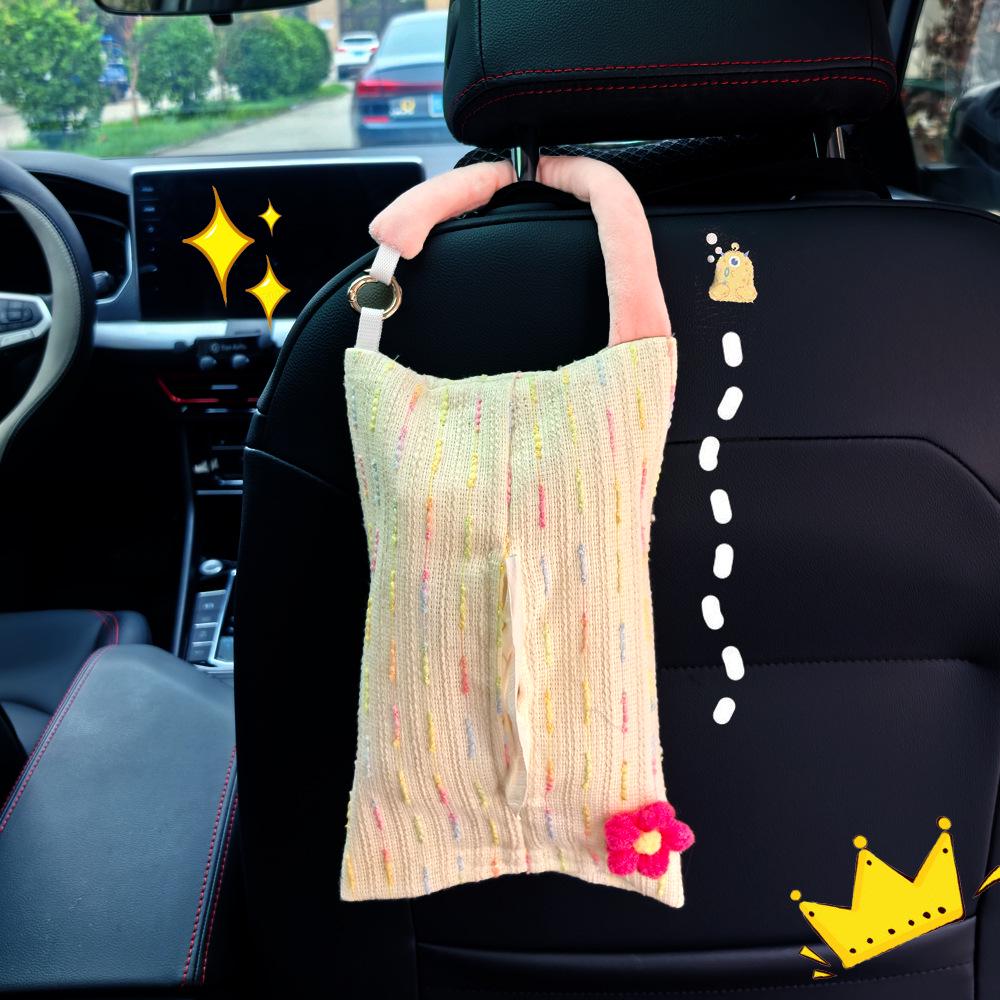 Creative French-Style Fabric Hanging Car Tissue Box, Adjustable Napkin Holder