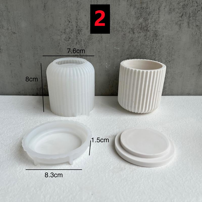 New Round Stripe Candle Jar Silicone Mold DIY Handmade Storage Box Pen Holder Plaster Cement Vase Crafts Casting Mold Home Decor