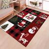 Festive Snowman & Santa Claus Area Rug - Crystal Velvet, Red Plaid with Holiday Patchwork Design, Perfect for Living Roo