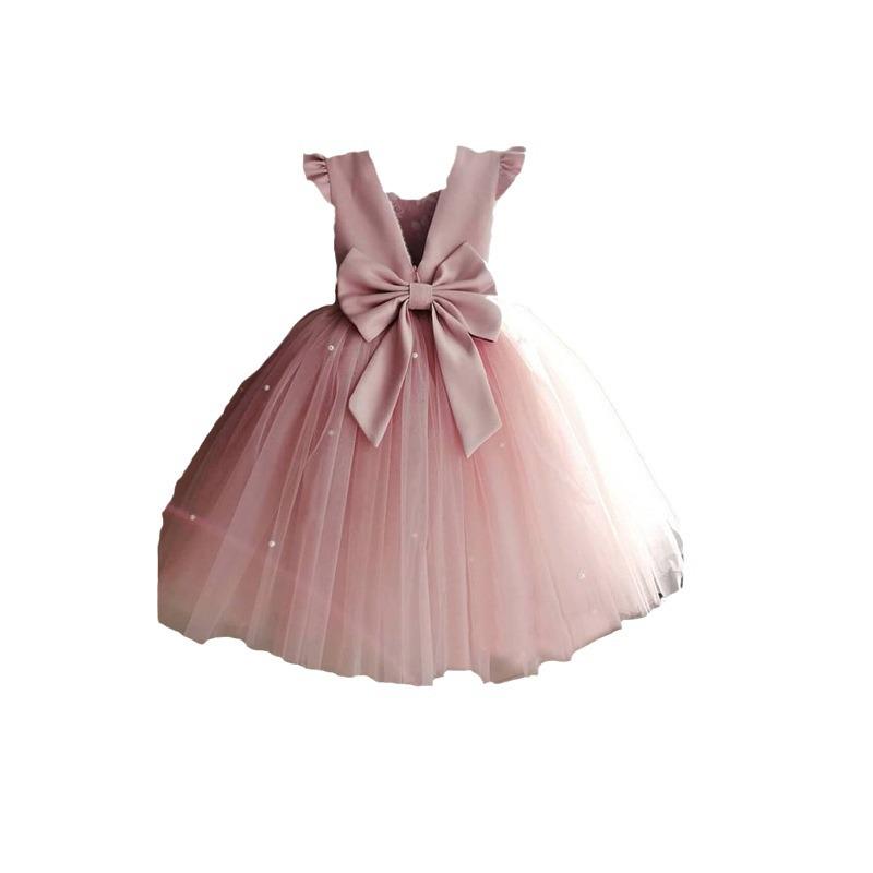 European & American Girls' Birthday Princess Flutter Sleeve Dress - Long, Puffy Ball Gown for Piano & Special Occasions
