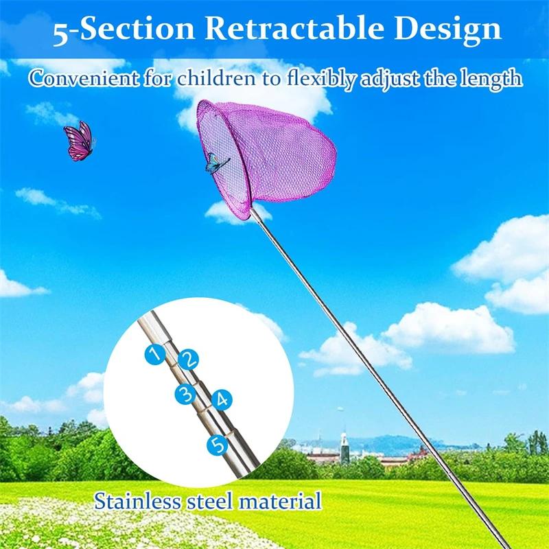 Stainless Steel Retractable Fishing Net Insect Butterfly Dragonfly Net Outdoor Portable Fishing Net Children Fun Game Toys