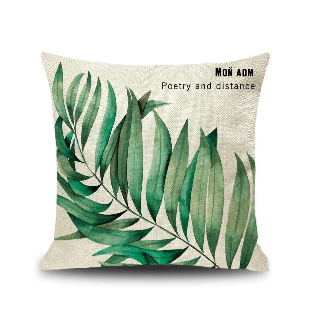 Nordic Floral Cushion Green Leaf Flowers Decorative Pillow Sofa Home Decor Decoration Pillowcase 18x18