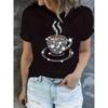 Womens Vibrant Coffee Graphic Print Crew Neck Short Sleeve T Shirt Soft Breathable Comfy Casual Spring Summer Top
