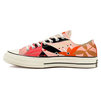 1970s Vintage Floral Chuck Casual Low-Top Espadrilles Women's Pink Black