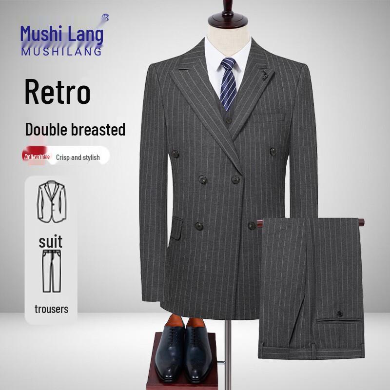 MUSHILANG Men s Striped Business Suit Set S