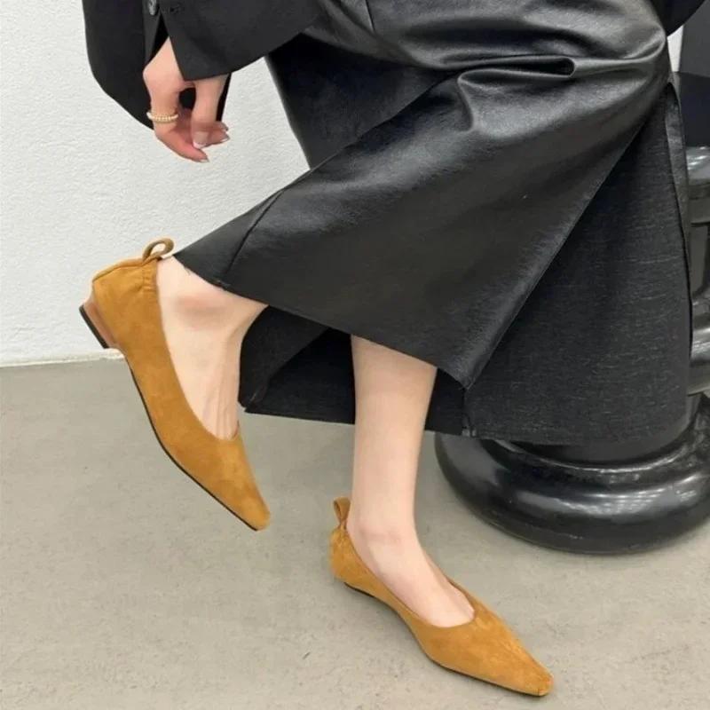 Fashion Flock Women Loafers Black Beige Brown Shallow Slip On Low Heeled 2025 New Arrivals Autumn Spring Dress Shoes Party Dress Loafers