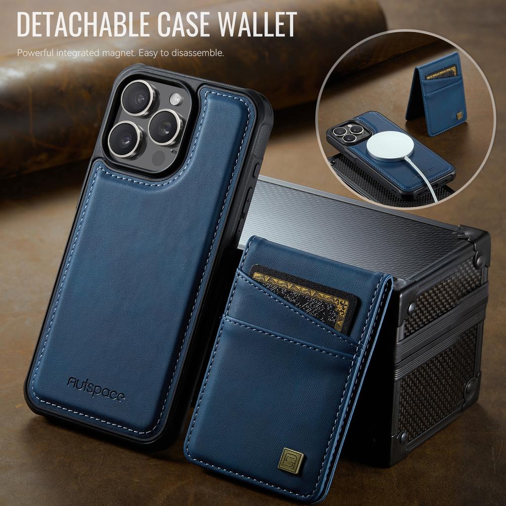 For iPhone 13 Pro 6.1 inch Case AUTSPACE A12 Leather Phone Case with Detachable Card Bag