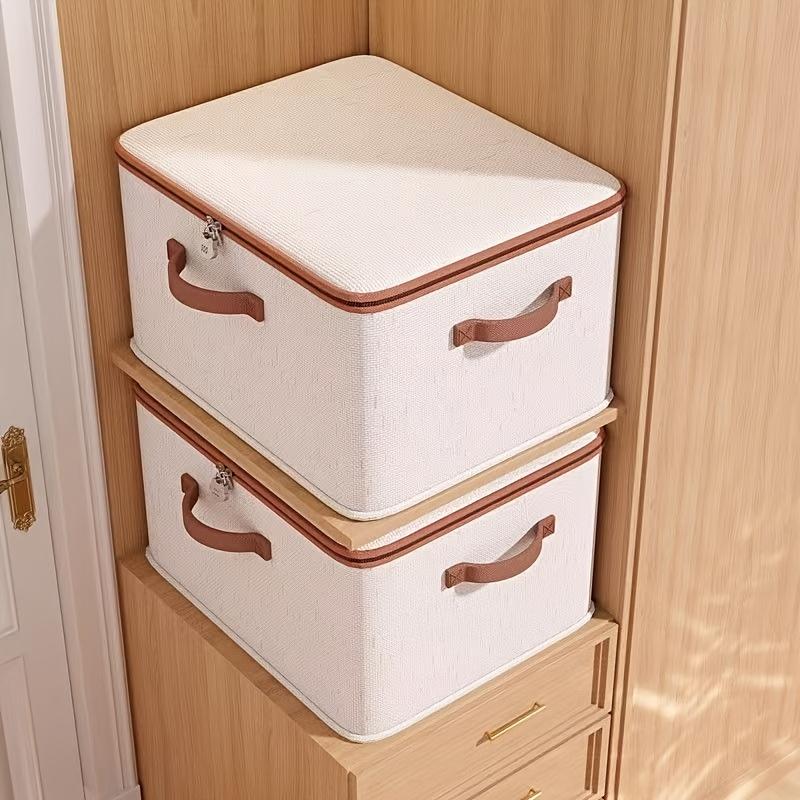 1pc Foldable Fabric Storage Box with Zipper Closure - Dustproof Organizer for Bedding, Clothes - Space-Saving Design with Handles for Easy Carrying