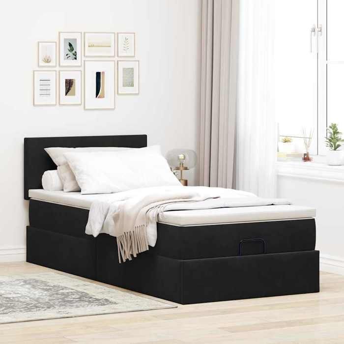 VidaXL Cadre de lit ottoman avec matelas noir 100x200cm velours, cadre de lit, cadre de lit rembourré, cadre de lit ottoman 3311683