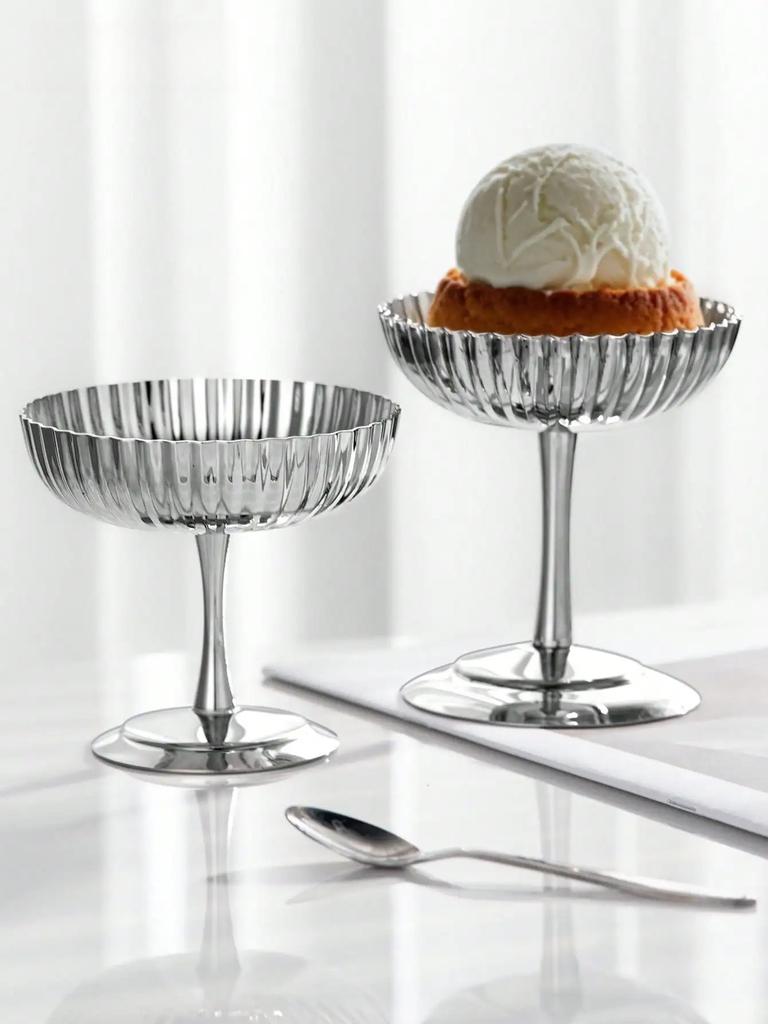 1pc Dessert Plate, Vegetable Bowl, Stainless Steel Ice Cream Cup, Tall Cup, Afternoon Tea Pudding Dessert Cup Cute Plates