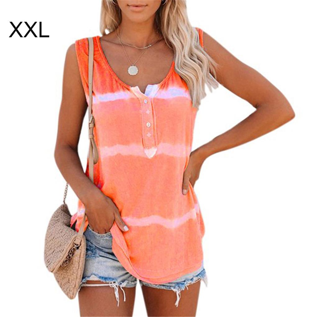 

Women Vest U Neck Button T-Shirt Sleeveless Tie-dye Tank Top xxl
