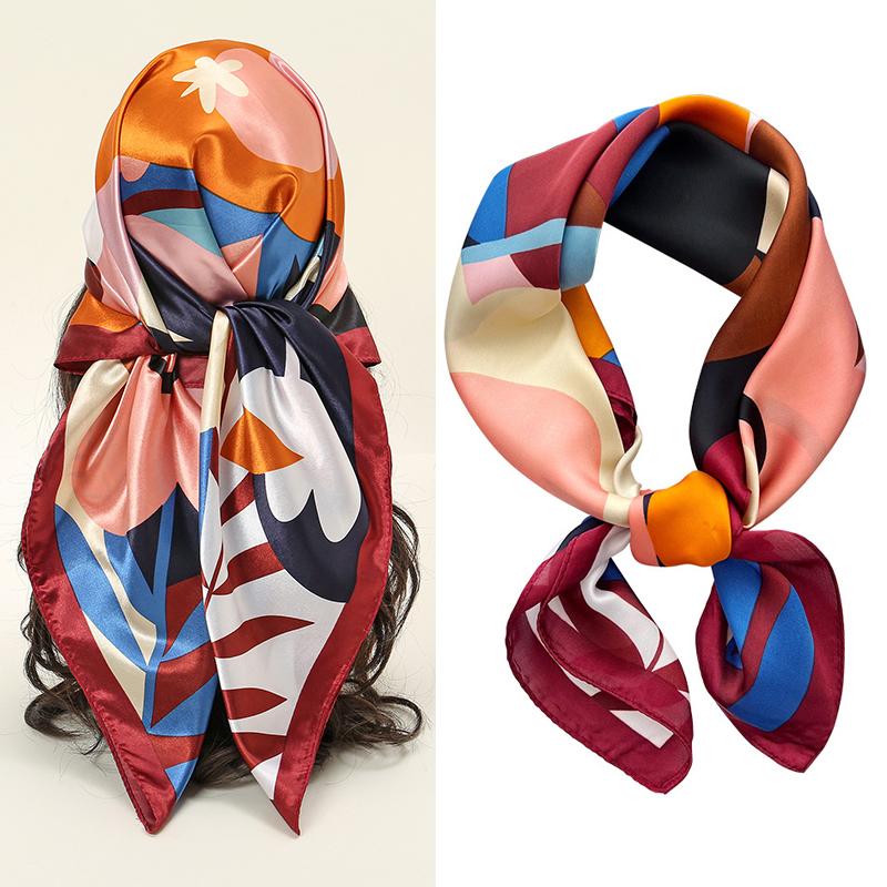 Luxury Fashion Print 70*70cm Square Scarf Women Soft Satin Hairband Neckerchief Tie Female Headband Foulard Bag Ribbon