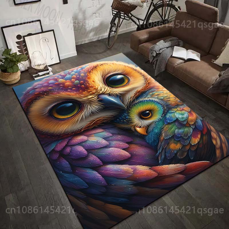 Multiple sizes Cute owl with rainbow feathers Carpet for Living Room Bedroom Sofa Home Decor Rus Non-slip Floor Mat Luxury Gift