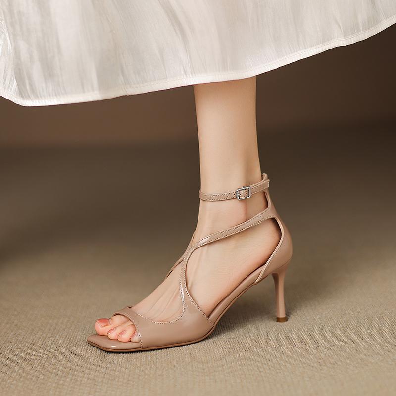 Fashion 2025 Summer Women Shoes Peep Toe Women Sandals Split Leather Pumps Slingback Elegant Gladiator High Heels Party Shoes