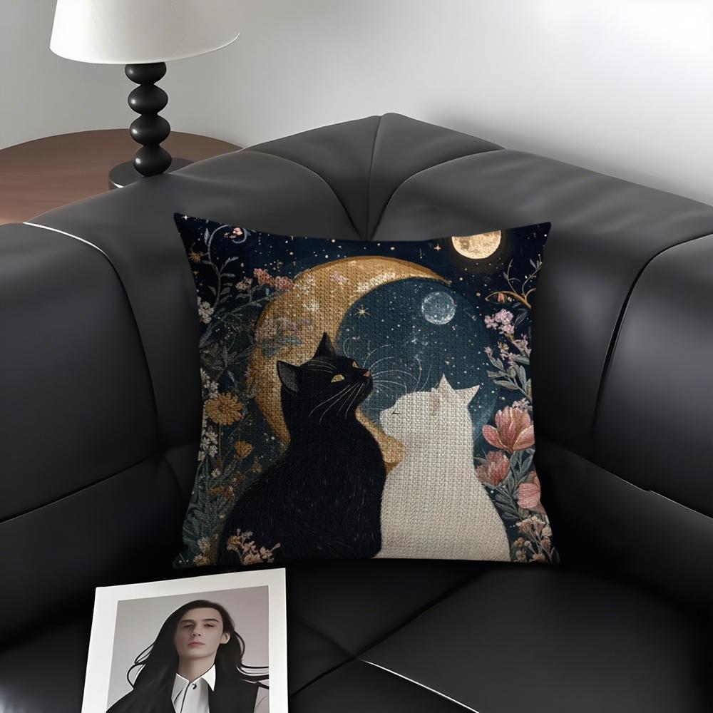 Magic Psychedelic Moon Cushion Cover Natural Linen Organic Fabric DoubleSided Printing Sofa Home Decor Gift Pillow Case