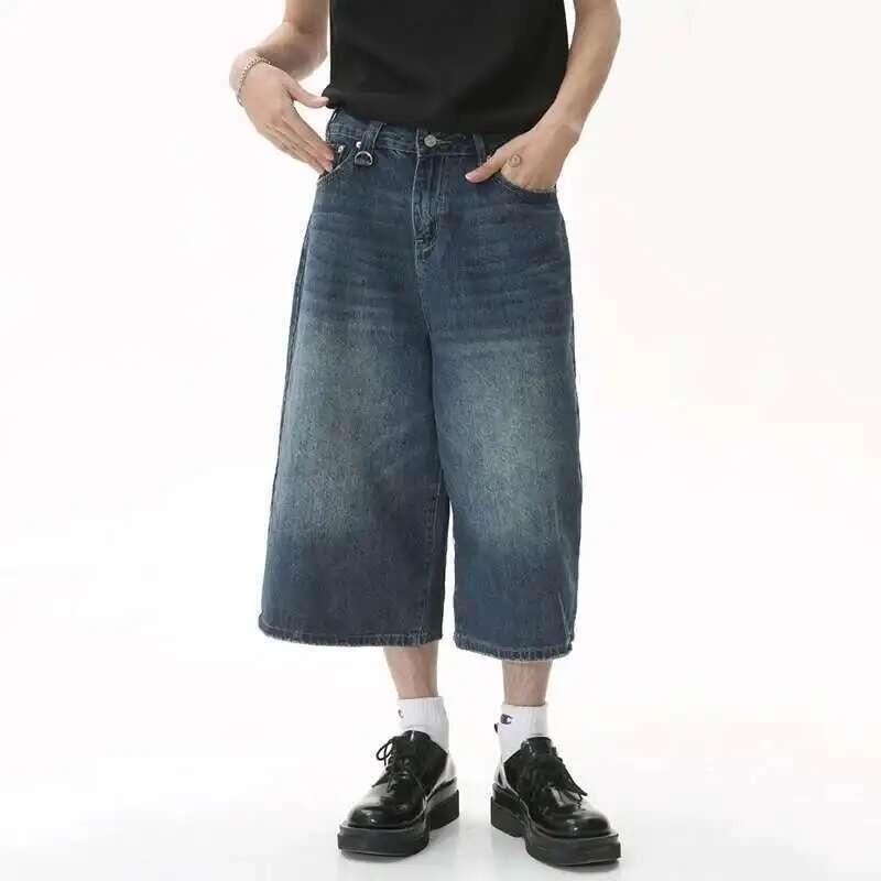 STREETRICH Korean Style Vintage Men's Jeans Summer Loose Male Wide Leg Knee Length Shorts New Washed Fashion Short Denim Pants