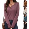 Women's Henley Long Sleeve Top Button Placket Textured Slim Fit Solid Color Casual Basic Fall T Shirt