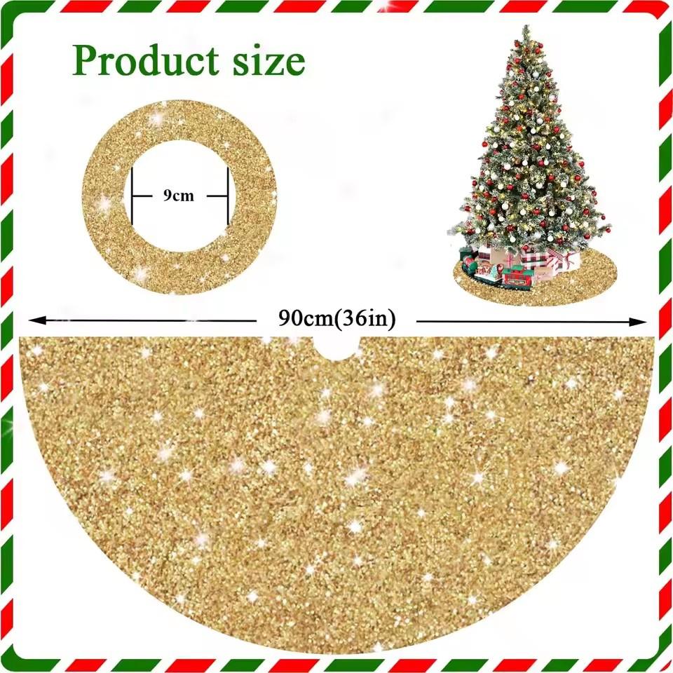 1pc Christmas Golden &Red Tree Skirt Decoration Sequined Christmas Tree Skirt Christmas Tree Decoration Bottom Apron Tree Skirt