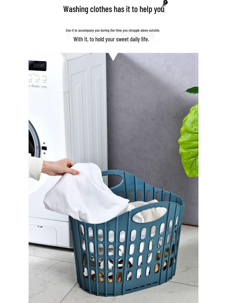 Foldable Plastic Laundry Basket for Clothes and Toys - Hollowed-Out Design for Bathroom Storage