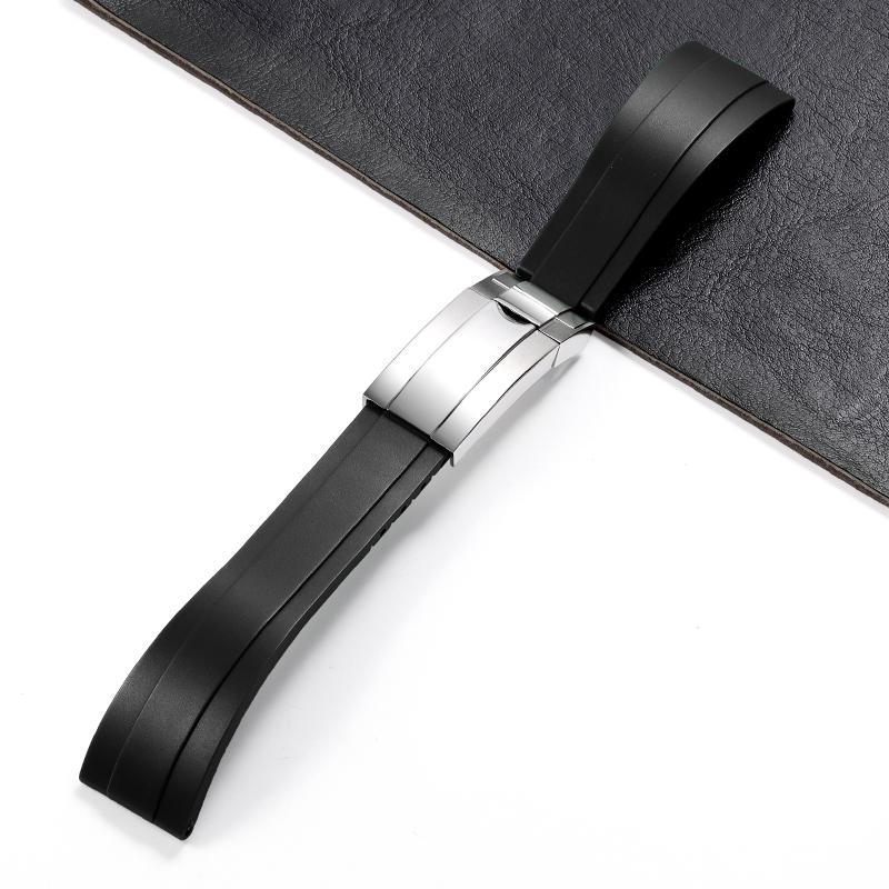 20mm for Rolex Rubber Band Watch GMT Daytona Submariner Silicone Waterproof Curved End Replacement Sport Watchband Fold Buckle