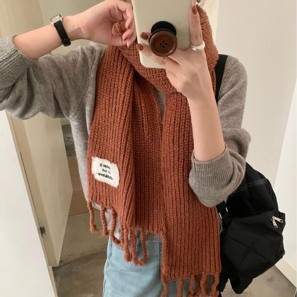 Autumn and Winter Scarves Women's Winter Big Braids Tassel Twist Knitted Wool Student Affordable Solid Color Versatile Warm Scarf