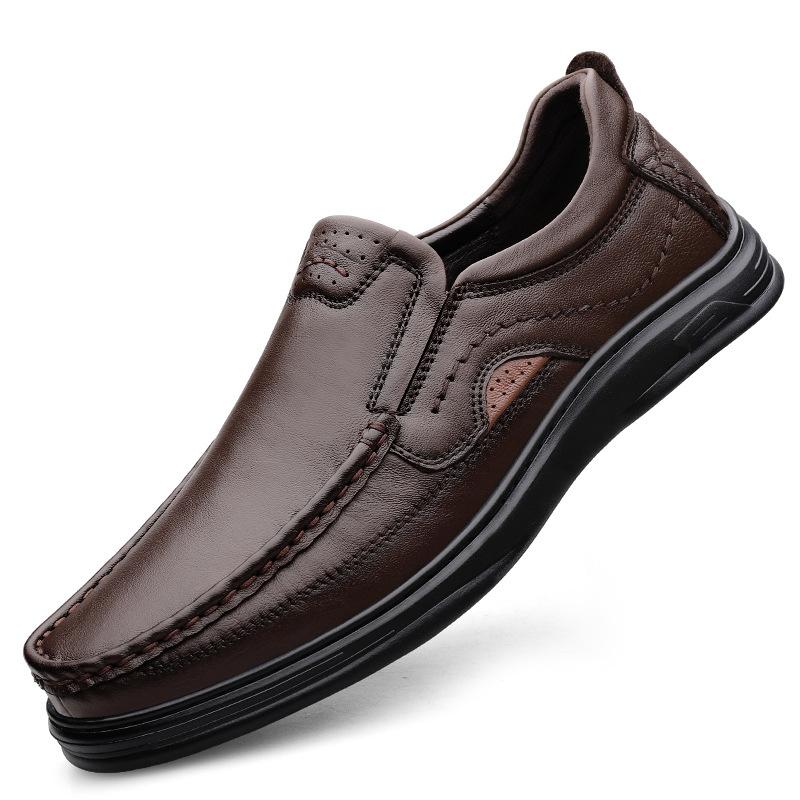 

Men s shoes new British style business casual leather shoes men s one-pedal first-layer cowhide thick-soled non-slip loafers 45