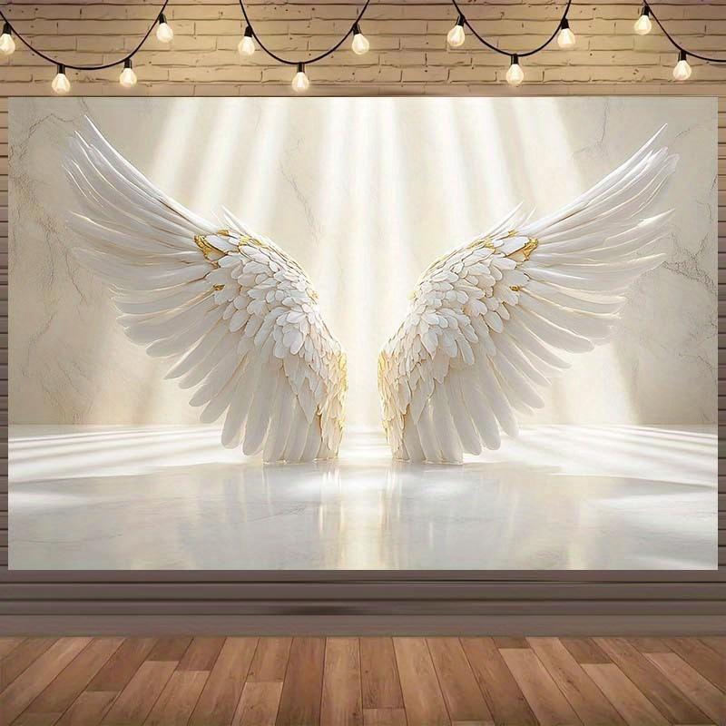 1 Elegant Angel Wing Wall Art Piece - High-quality Polyester Fiber, White and Gold Accents, Perfect for Christmas Decoration