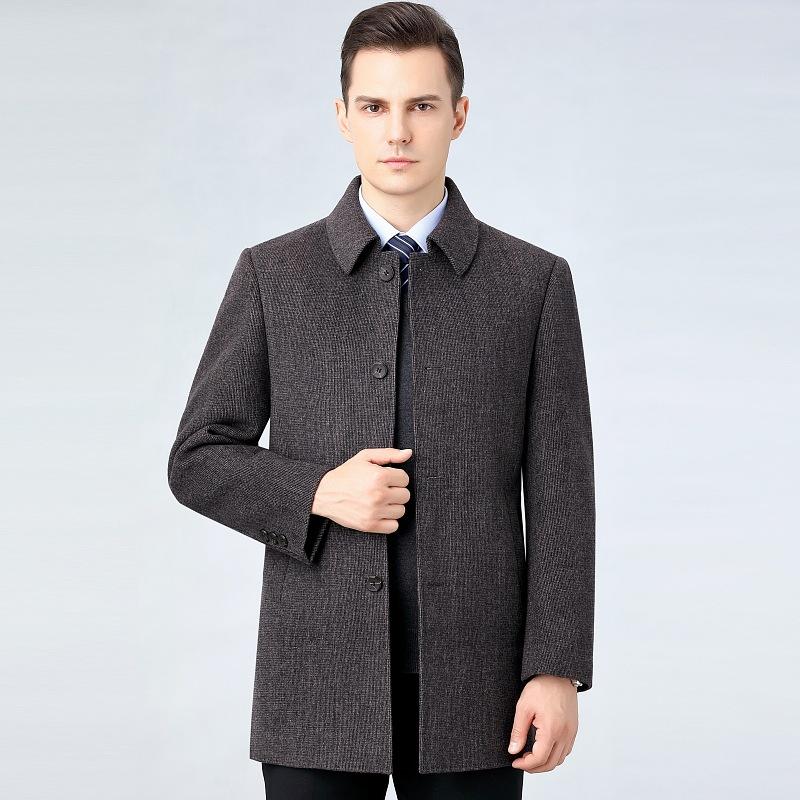 Autumn and winter middle-aged double-sided cashmere coat men's medium-length thickened business casual woolen top jacket