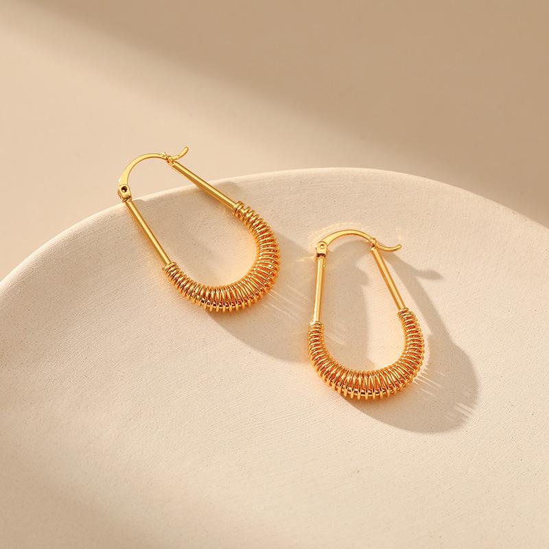 Women 18k Gold Plated Brass Geometric Water Drop Large Hoop Ear Buckle Earrings