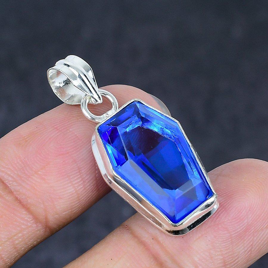 Natural Tanzanite Quartz Gemstone 925 Sterling Silver Jewelry Pendant 1.38" e3p13