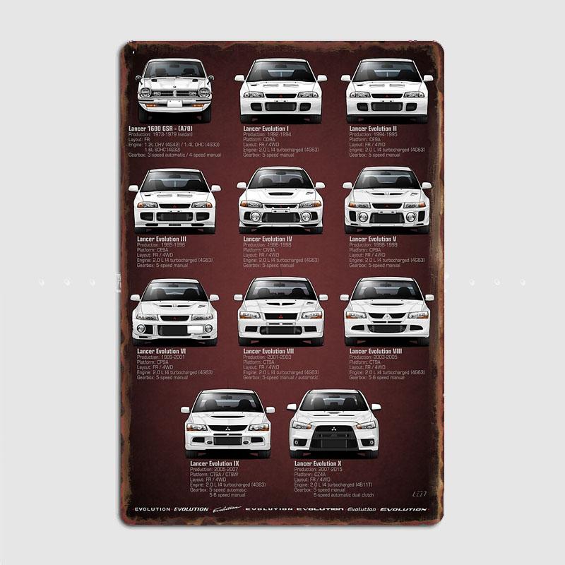 Lancer Evolution Heritage V2 Spec Classic Car Metal Poster Sign Bar Garage Club Custom Pub Wall Decor Tin Room Decor Home Decor