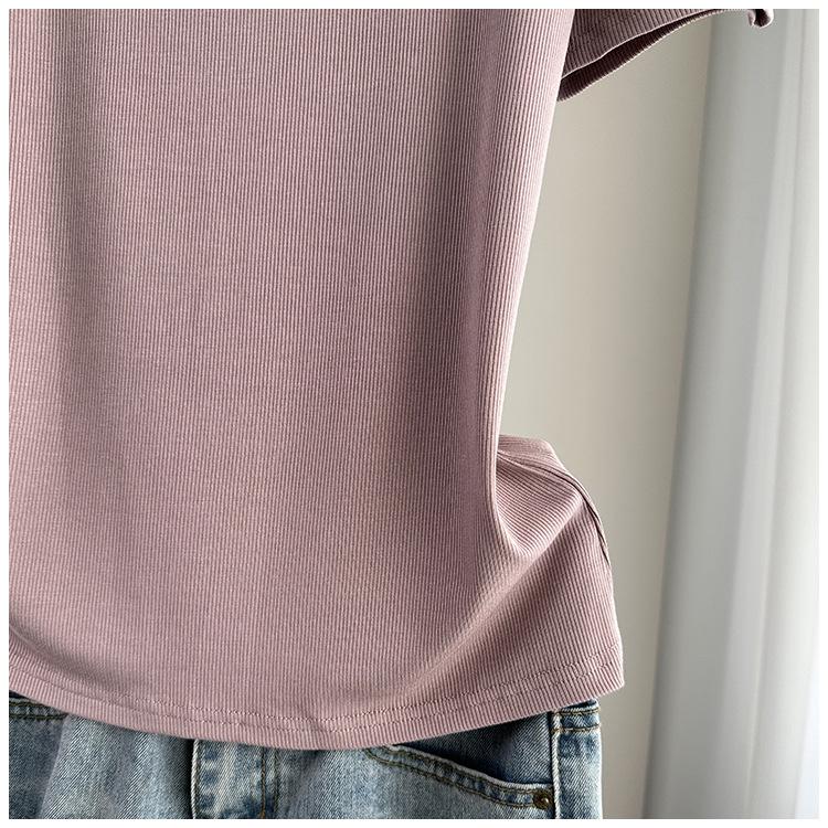 Klassisches geripptes quadratisches Hals-Kurzarm-T-Shirt Locker Schlank Sommer Basis-Oberteil Dehnbar Schlanke Basisschicht Weicher Rippstoff Gut für Innen- und Außenbekleidung Oberteil