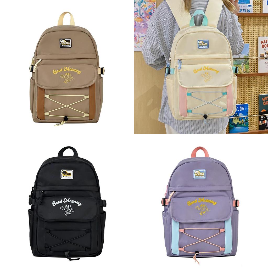 Good Morning Letter Print Student Backpack Large Capacity Nylon Breathable School Bag For Middle School Students