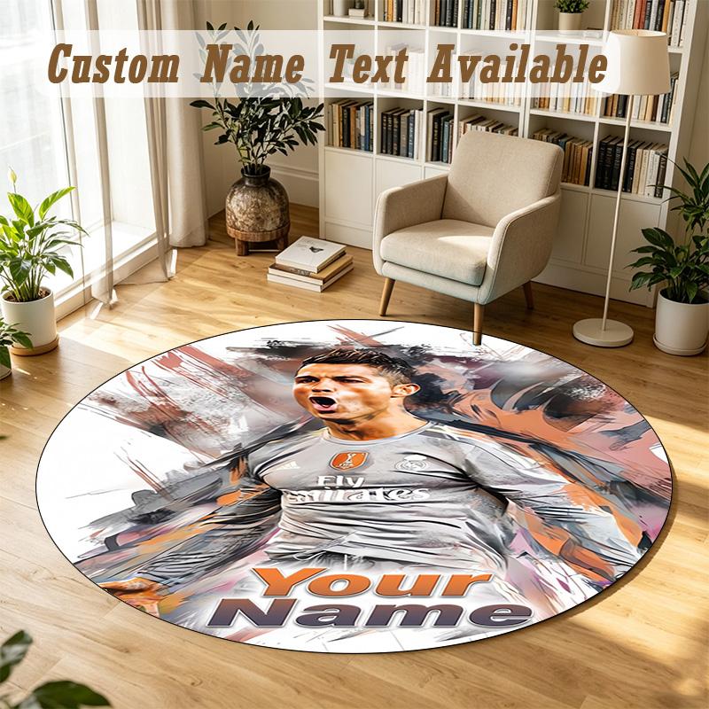 Round Rug Custom NameCristiano Ronaldo Pattern Non Slip Carpet Home Floor Decor
