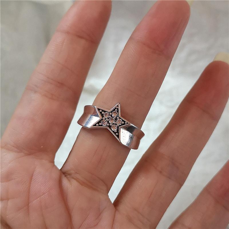 Kpop Goth Punk Vintage Aesthetic Geometric Irregular Star Silver Color Ring For Women Egirl Grunge Y2K EMO Jewelry Accessories