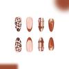 Glitter Leopard Print French Tip Press on Nails Medium Almond Fake Nails Gold Foils Brown Designs Cute Cheetah Print Lattice False Nails Fall Winter