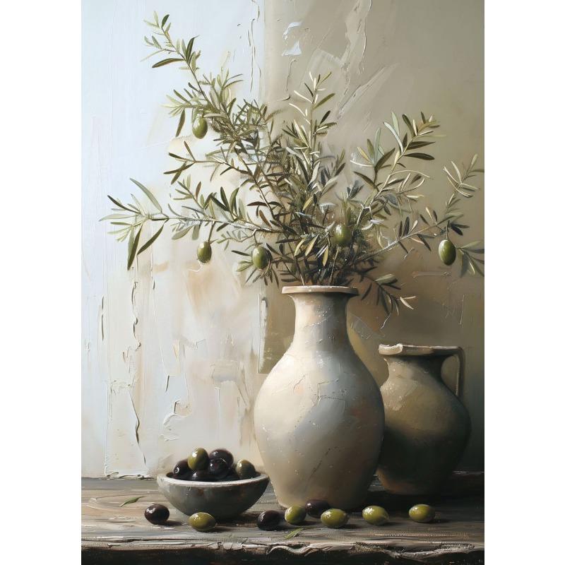 Vintage Stillleben Poster Drucke Zitrone Olivenbaum Pflanzen in Vase Wandkunst Leinwandmalerei Botanisch Antik Heim Zimmer Dekor