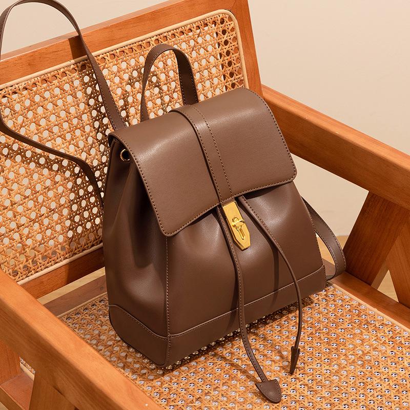 Leather backpack, fashiable and lightweight cowhide women's travel backpack, large capacity bag