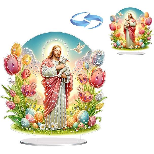 BAYUNOE DIY Diamond Art Painting Desktop Ornament Easter Handmade Double-Sided Pattern Diamond Art Decorated Tabletop Ornaments Single Sided Diamond