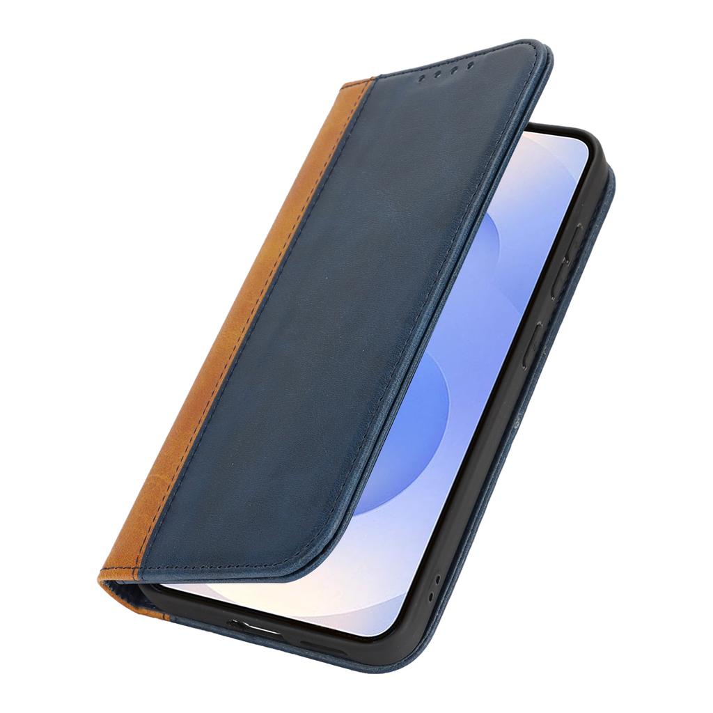 For Samsung Galaxy S25 Case Calf Texture 3 Card Slots Color Splicing Leather Phone Cover