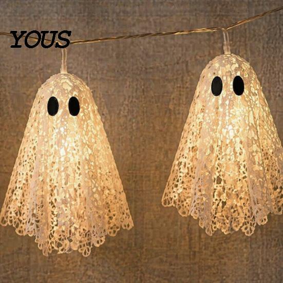 Easy Hanging Ghost String Garland 6.6FT Halloween Light Up Garland, Lace LED Fairy Light, Cozy Autumn Home Decorations Spooky Bunting Banner