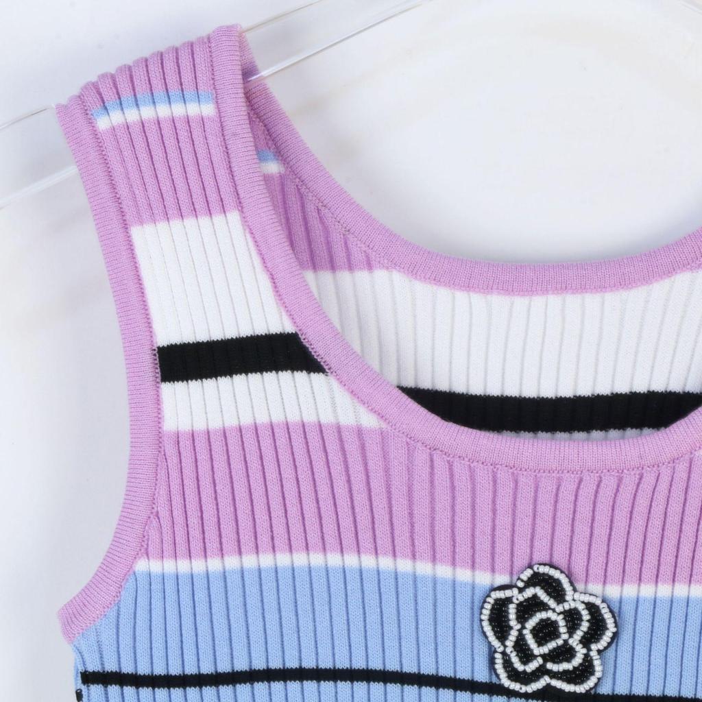 Farbblock Gestreifte Ärmellose Strickweste: Frühlings-/Sommer-Pendlerstil