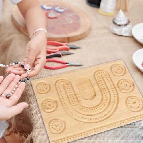PEWETE Wooden Bead Board, Jewelry Measuring Board, Measuring Bead Design Tray, Bracelet Design Board for Jewelry Making, Beading Projects, Necklace Ma