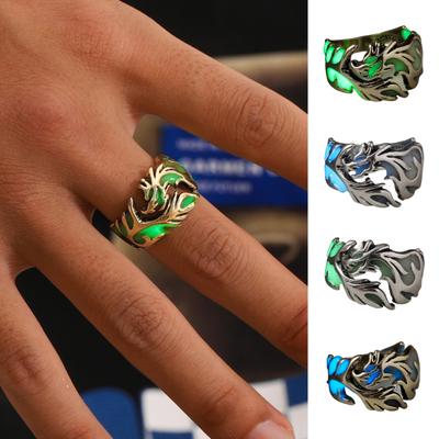 Finger Ring Glow In The Dark Adjustable Electroplating Carving Geometric Decoration Fashion Item Men