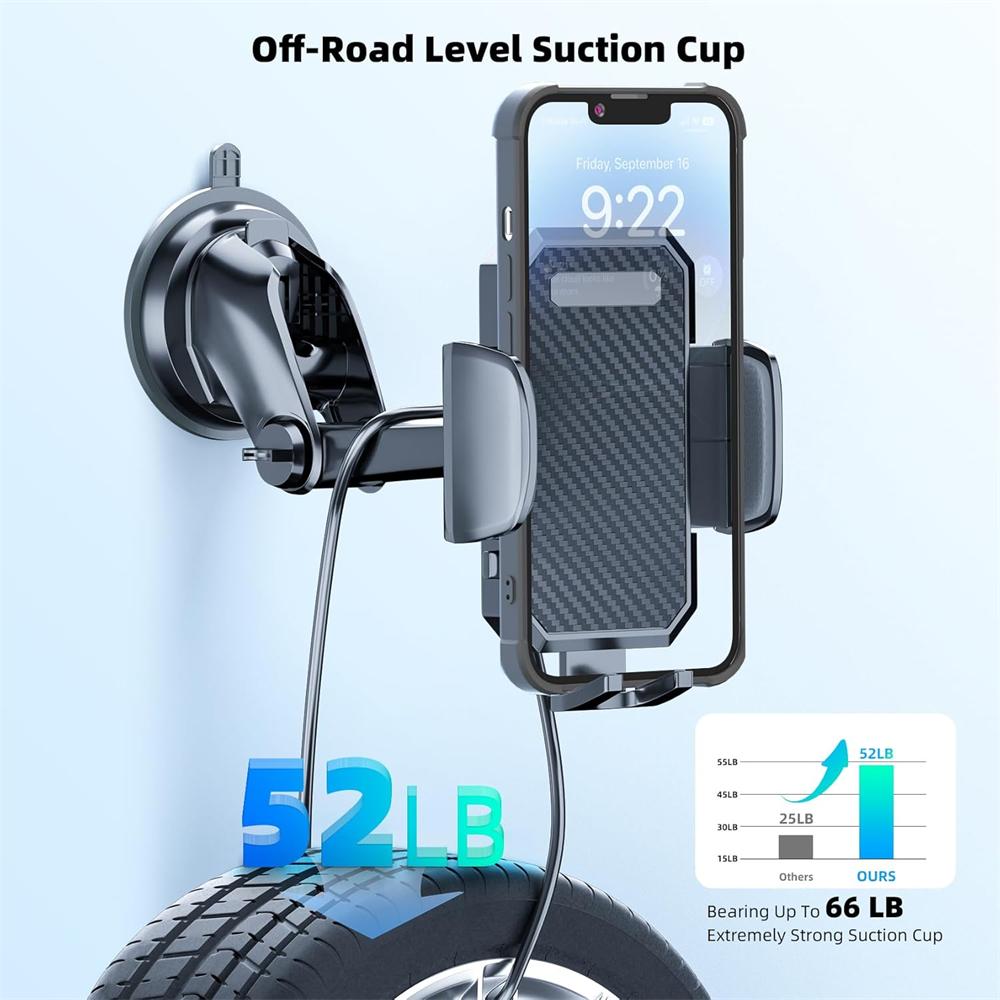 Phone Mount for Car, 3in1 Long Arm Suction Cup Holder Universal Cell Phone Holder Mount Dashboard Windshield Vent Compatible with All Smartphones