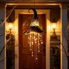 Decoración de Halloween para Exteriores con Luces Sombrero de Bruja Iluminado Carrillón Colgante, Adorno Hueco Brillante LED Estrellas Misteriosas con Borlas, Sombrero de Bruja, Porche