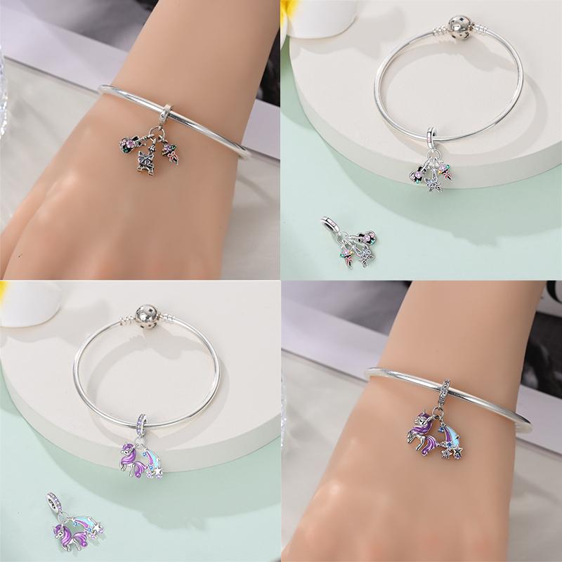 Copper Metal Bear Rabbit Koala Rainbow Horse Flamingo Princess Charm Bead Components Bead Components Compatible With Pan Authentic Original Bracelets