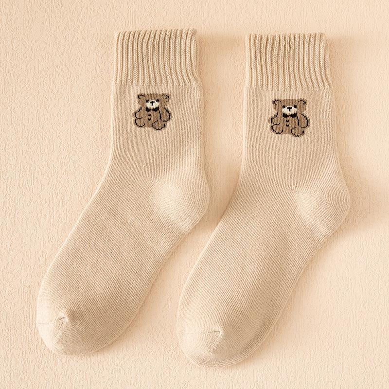 Socks Kawai Bear Women Autumn Winter Thickened Warm Loop Japanese Women's Floor Mid-tube Cotton Causal Sock Lovely Girls Style