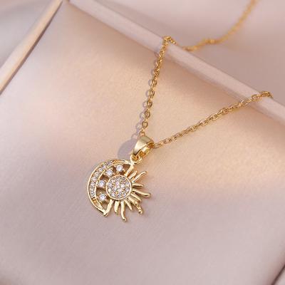 Edelstahl Mikro-Pavé Sonne Mond Anhänger Halskette Mode Leichter Luxus Zirkonia Halskette für Damen Hochzeits Schmuck