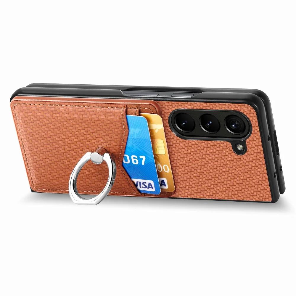 Wallet Phone Case with Credit Card Slot Holder Shockproof Ring Stand PU Leather Cover with Holder for Samsung Galaxy Z Fold 6 5 4 3 2 5G